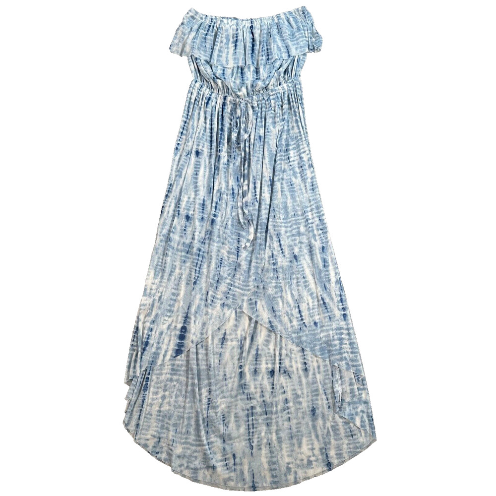 Forcynthia Beachwear Coverup Strapless High Low Dress Women's Small Blue/White
